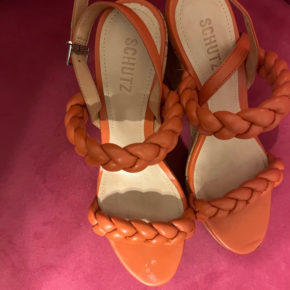 SCHUTZ Women's Vibrant Orange Braided Heels